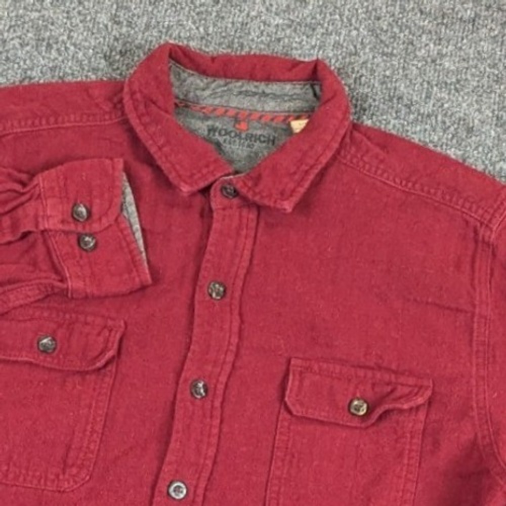 Woolrich Mens Flannel Shirt L Burgundy Red Cotton Long Sleeve‎ Button Down
